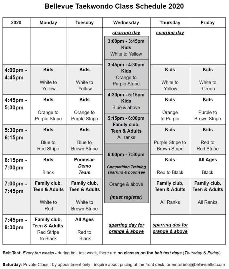 Schedule – BELLEVUE TAEKWONDO